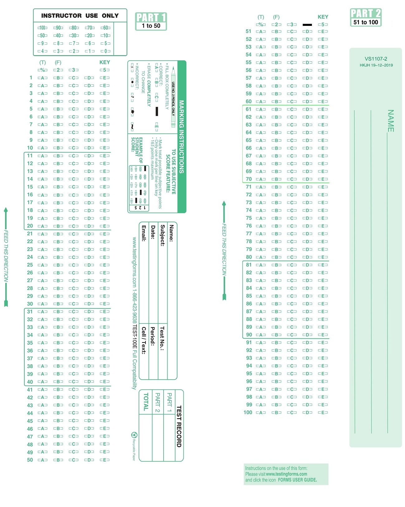 882 E Scantron Compatible Testing Forms (Free US Ground Shipping