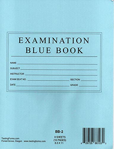 TestingForms.com Examination Blue Book 8 Sheets 16 Pages